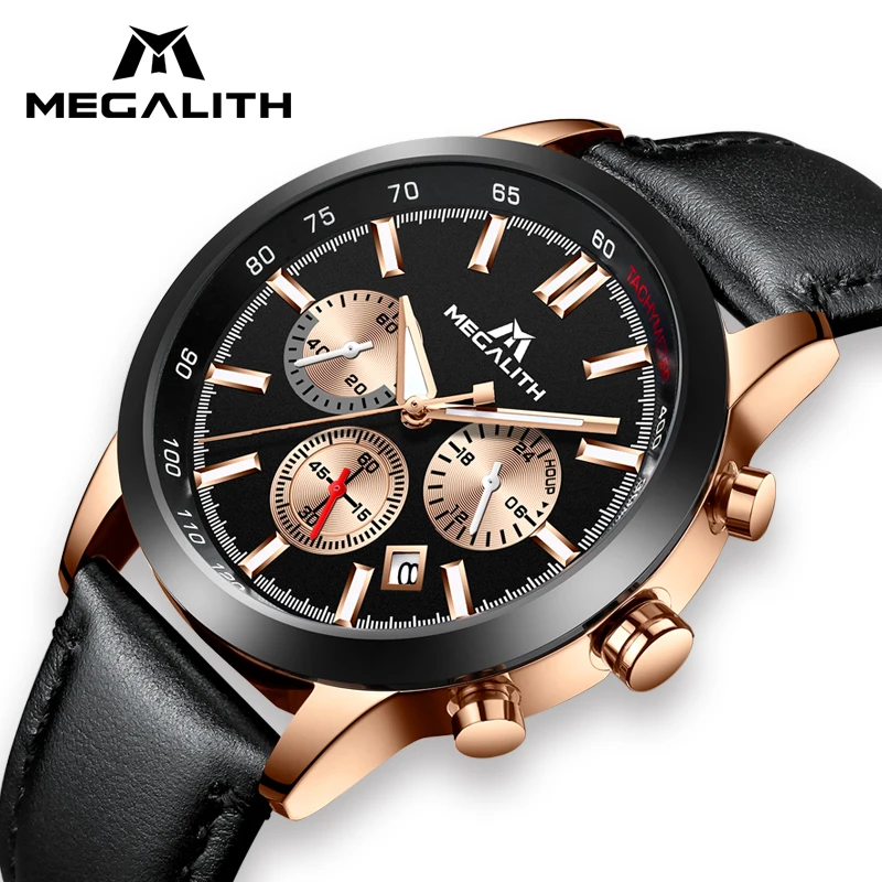 MEGALITH Men's Fashion Watches Waterproof Black Leather Strap Wristswatch Clock Chronograph Functions Sport Watches For Mens
MEGALITH Men's Fashion Watches Waterproof Black Leather Strap Wristswatch Clock Chronograph Functions Sport Watches For Mens