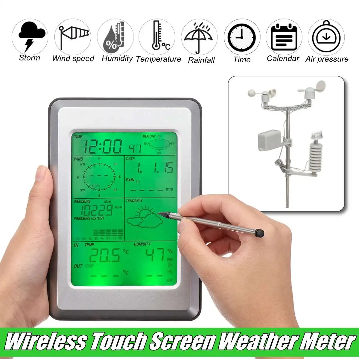 Professional Wireless Weather Station To uch Panel Temperature Humidity Rain Wind Pressure Data Solar Power Weather Center
Professional Wireless Weather Station To uch Panel Temperature Humidity Rain Wind Pressure Data Solar Power Weather Center