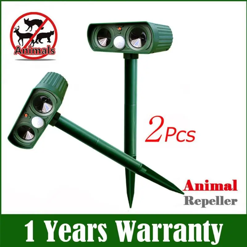 

2pcs Outdoor Solar Power Ultrasonic Animal Repellent Deterrent Dog/Cat/Bird/Mole PIR Motion Repeller Foxes Garden Supplies