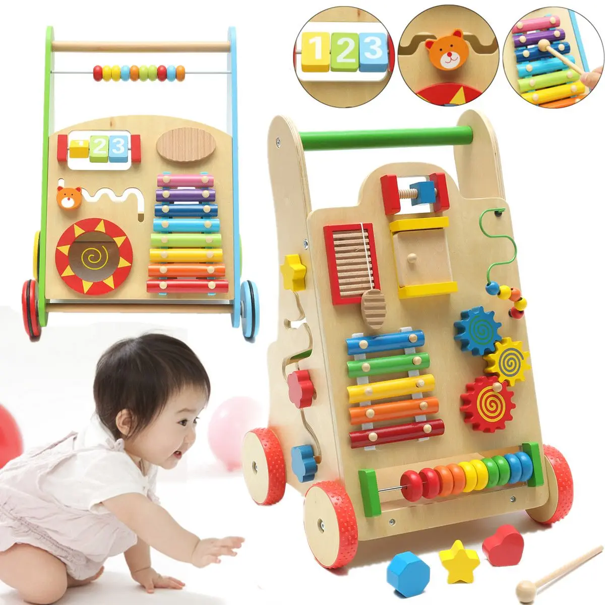 

Baby walker Walking Assistant Wooden early childhood wooden multifunctional cart Child walkers with wheels Toys