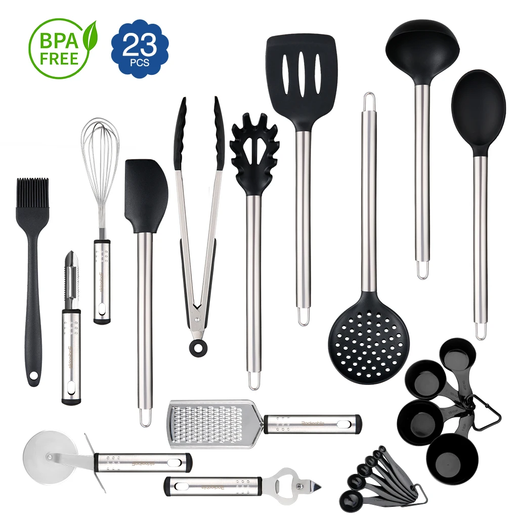 23-Piece Rackaphile Kitchen Utensil Set Heat Resistant Silicone Heads Dishwasher Safe Cooking Tools Gadgets Pots Pans Cookware
23-Piece Rackaphile Kitchen Utensil Set Heat Resistant Silicone Heads Dishwasher Safe Cooking Tools Gadgets Pots Pans Cookware
