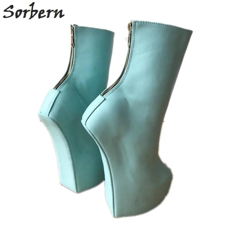 Sorbern Sexy Fetish 20cm Extreme High Heel Heelless Ponyplay Boots For Womens Plus Size Thick Platform Knee-High Ballet Boots
