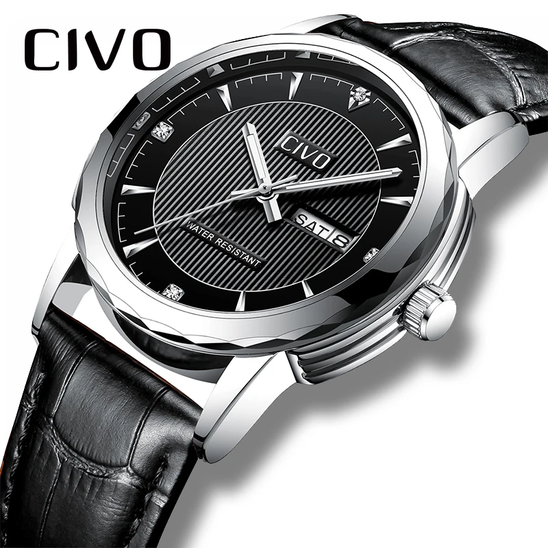 CIVO Men Waterproof Date Calendar Analogue Watch Genuine Leather Watches Man Clock Black Business Casual Quartz Watches Gents
CIVO Men Waterproof Date Calendar Analogue Watch Genuine Leather Watches Man Clock Black Business Casual Quartz Watches Gents