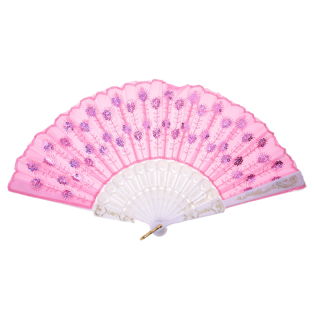 New Lady Purple Paillette Sequins Embroidered Floral Pink Cloth Foldable Hand Fan
New Lady Purple Paillette Sequins Embroidered Floral Pink Cloth Foldable Hand Fan