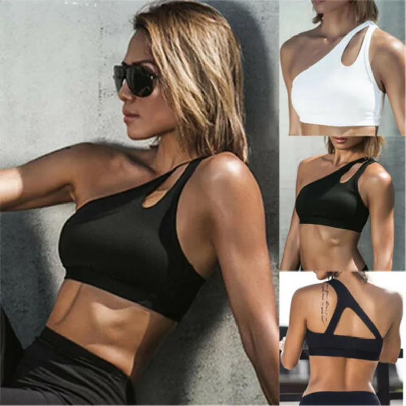 Fitness Women top Sports bra One Shoulder Workout Tank Crop Tops Elegant Stretch Seamless Padded Gym camiseta feminina
Fitness Women top Sports bra One Shoulder Workout Tank Crop Tops Elegant Stretch Seamless Padded Gym camiseta feminina