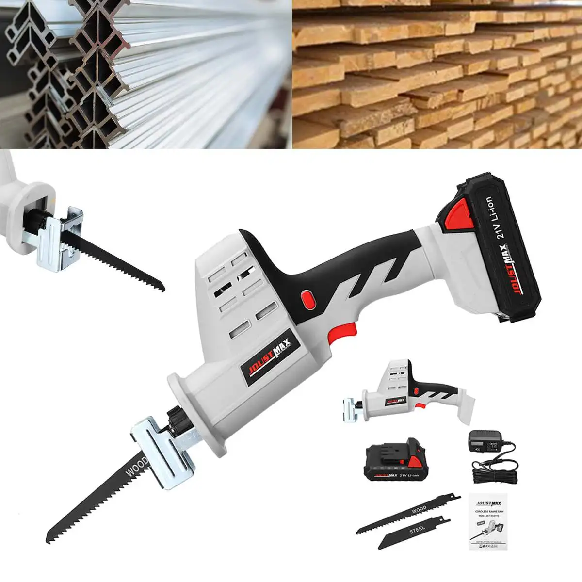 21V Cordless Reciprocating Saw Kit Portable Electric Saw Blades Metal Wood Angle Cutting Woodworking Tool with Li-Ion Battery
21V Cordless Reciprocating Saw Kit Portable Electric Saw Blades Metal Wood Angle Cutting Woodworking Tool with Li-Ion Battery