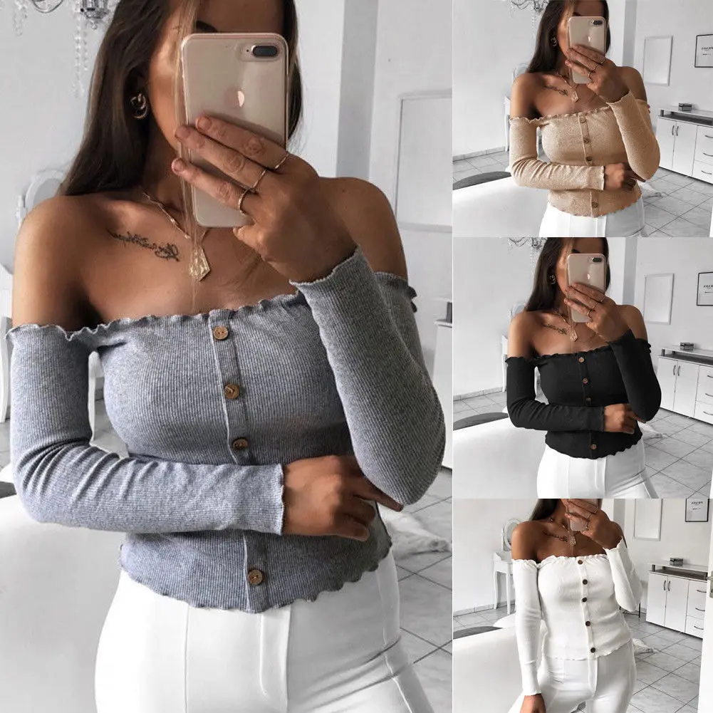 Fashion Women Off Shoulder Long Sleeve T-Shirt Ladies Casual Cotton Shirts Crop Tops Slim Long Sleeve Tees Sweater
Fashion Women Off Shoulder Long Sleeve T-Shirt Ladies Casual Cotton Shirts Crop Tops Slim Long Sleeve Tees Sweater