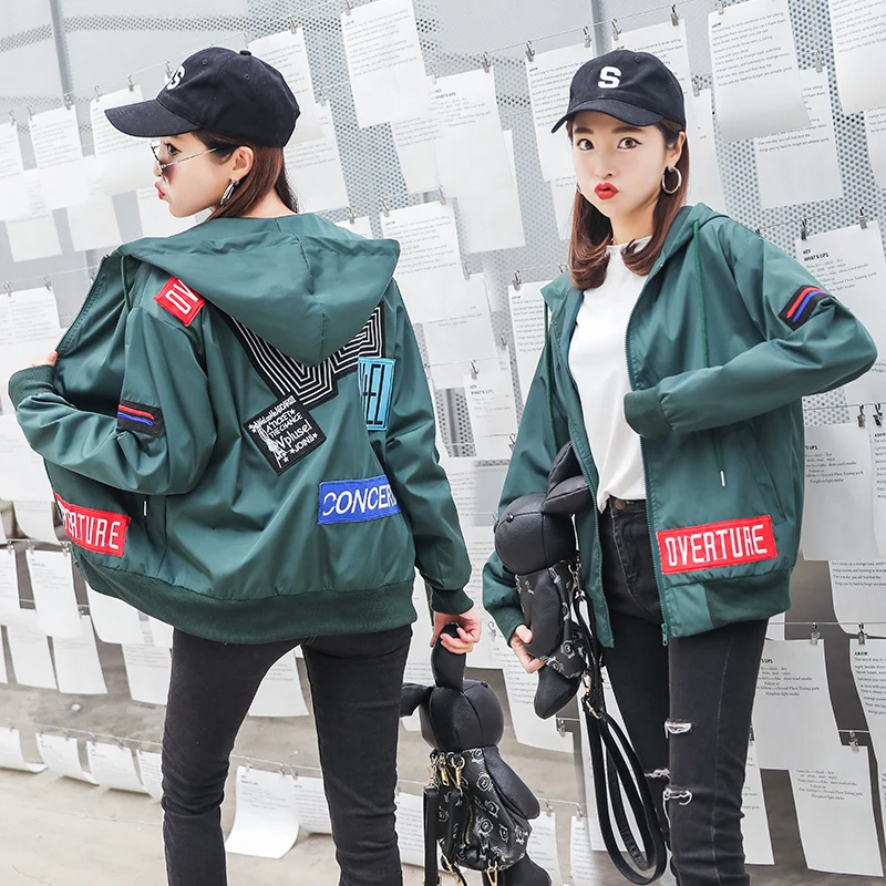 Bomber Jacket Women's Baseball Coat Spring 2019 Long Sleeve Casual Loose Letter Harajuku Stitching Hooded Jackets Coat Female
Bomber Jacket Women's Baseball Coat Spring 2019 Long Sleeve Casual Loose Letter Harajuku Stitching Hooded Jackets Coat Female