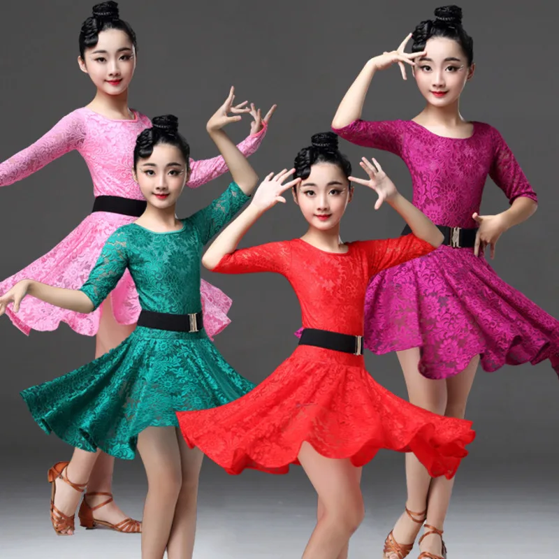 

lace latin practice dance wear dancewear competition dress flamengo ballroom tango salsa rumba cha cha for girls kids children