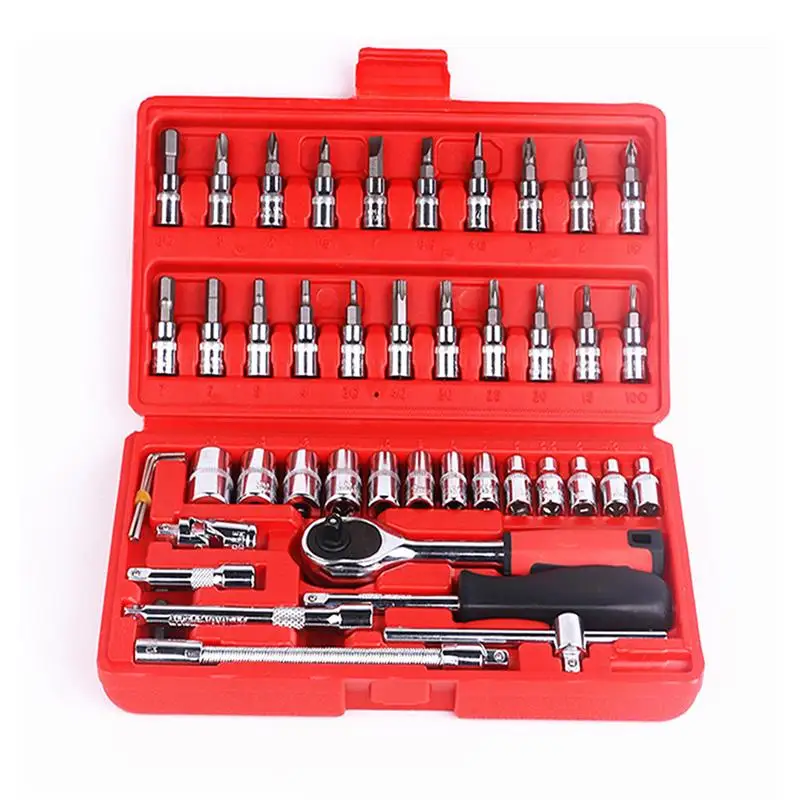 46Pcs/Set 1/4-Inch Durable Repairing Tools Socket Ratchet Wrench Combination Tools Kit For Auto Repairing
46Pcs/Set 1/4-Inch Durable Repairing Tools Socket Ratchet Wrench Combination Tools Kit For Auto Repairing
