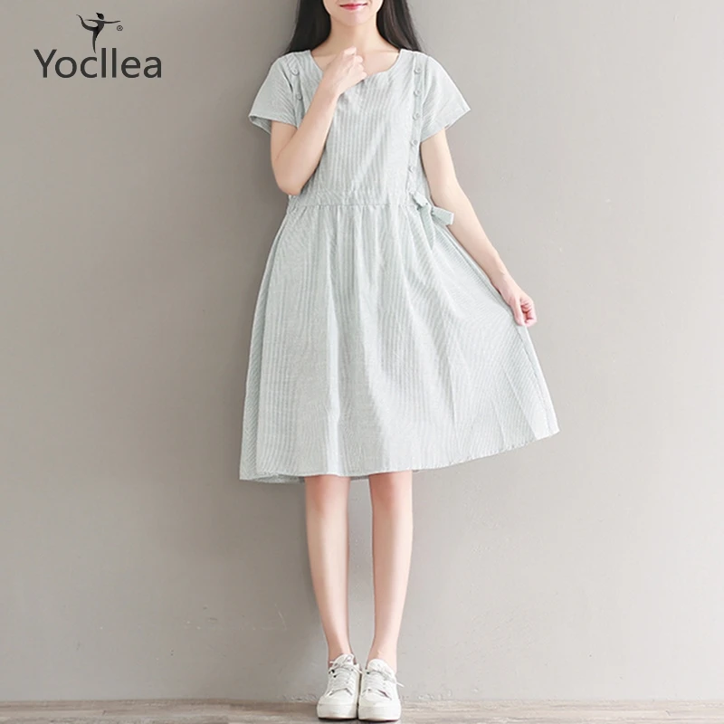 Sweet Girl Summer Dress student Waist with belt striped Cotton and Linen dress women Loose casual dresses vestidos
Sweet Girl Summer Dress student Waist with belt striped Cotton and Linen dress women Loose casual dresses vestidos