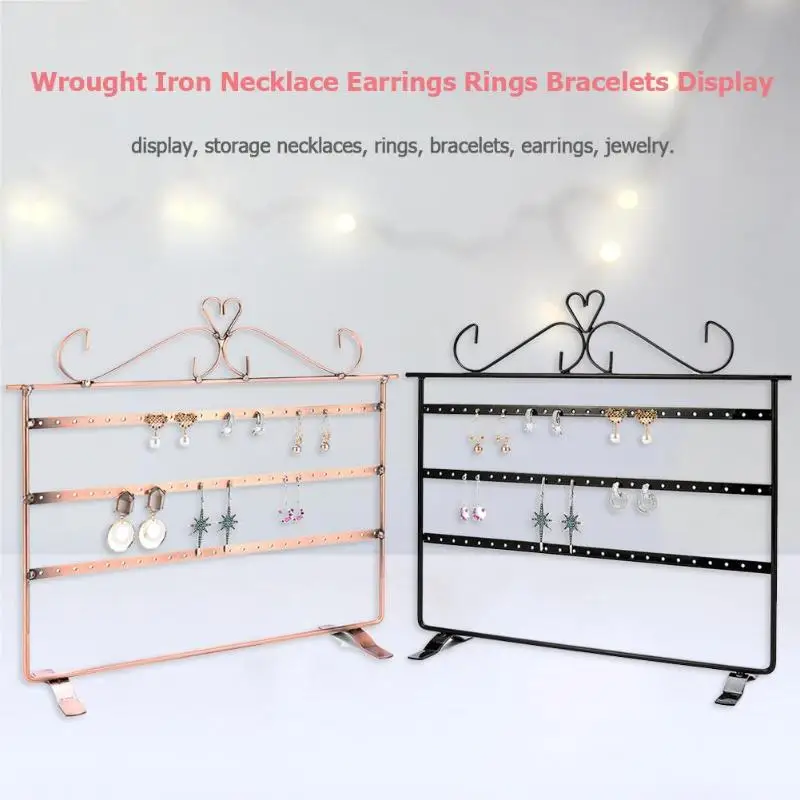 72 Holes Wrought Iron Necklace Earrings Rings Bracelets Display Rack Metal Stand 36 Pairs of Earrings Jewelry Display Black Rose 
72 Holes Wrought Iron Necklace Earrings Rings Bracelets Display Rack Metal Stand 36 Pairs of Earrings Jewelry Display Black Rose