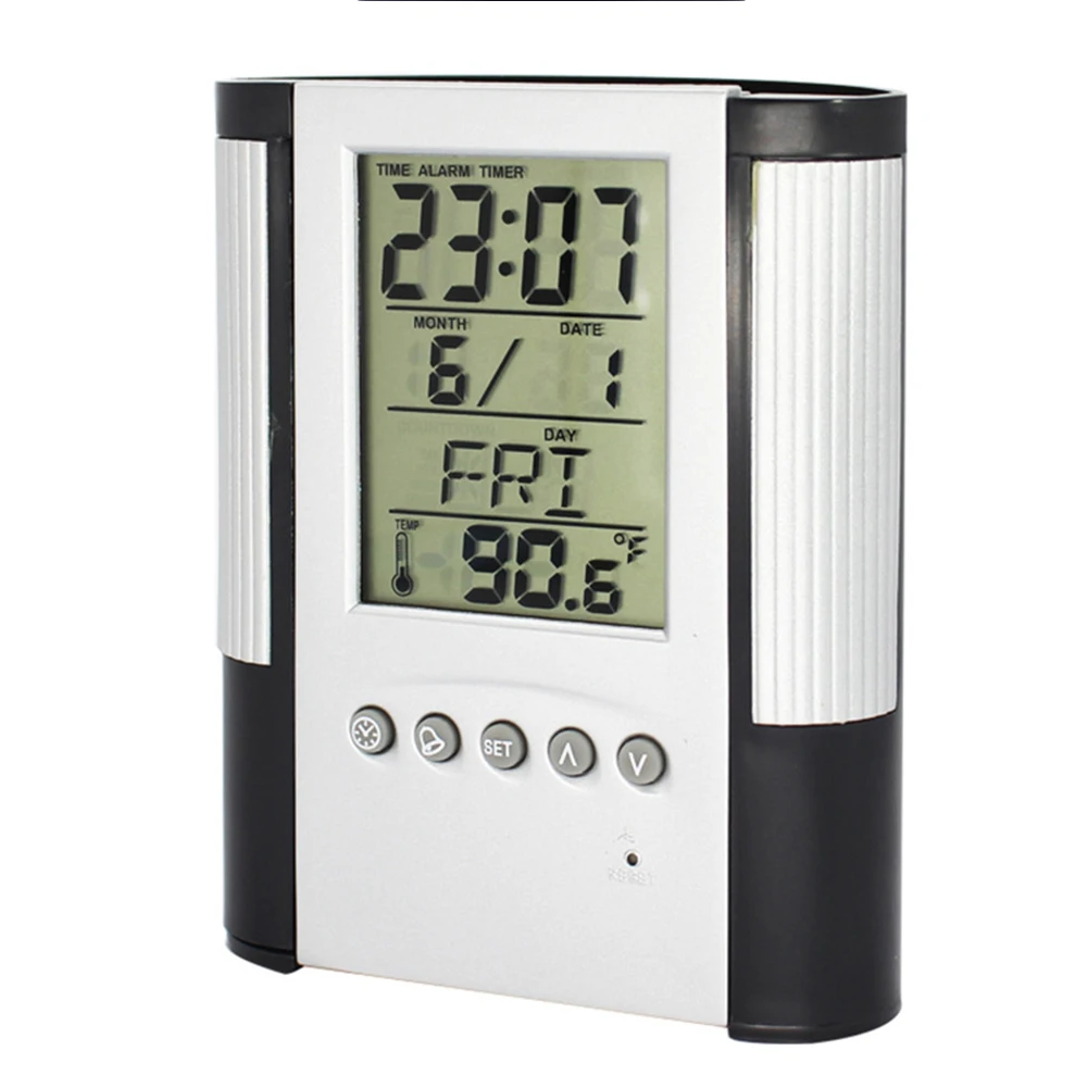 Pen Holder Container Pencil Alarm Clock LCD Digital Calendar Thermometer Electronic Office Table Pencil Organizer
Pen Holder Container Pencil Alarm Clock LCD Digital Calendar Thermometer Electronic Office Table Pencil Organizer