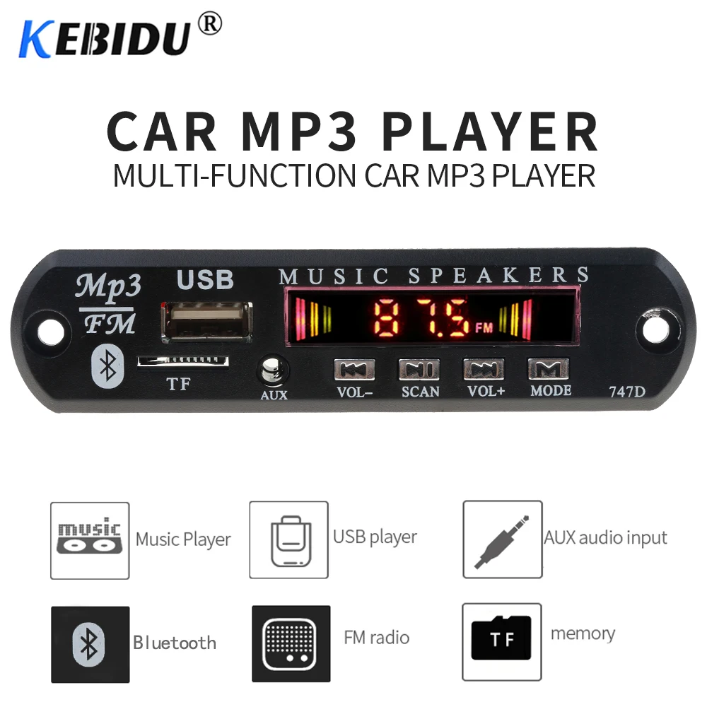 Kebidu 12V Wireless Bluetooth MP3 WMA Decoder Board USB TF FM Radio Player Audio Module For Car Accessories With Remote | Электроника