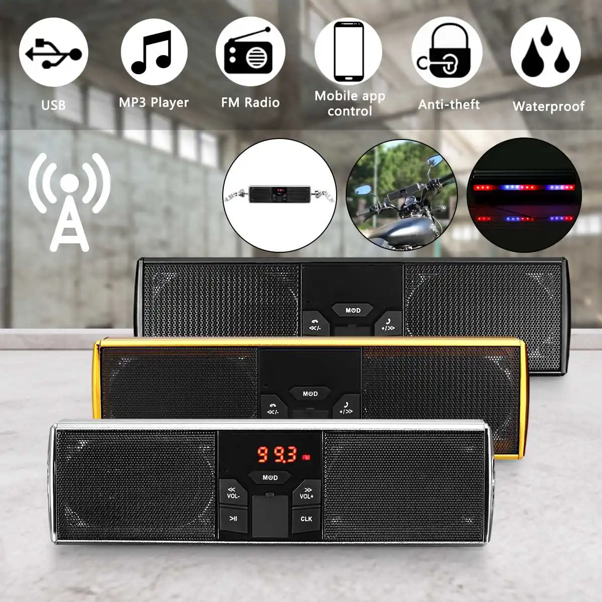 Universal Waterproof Motorcycle bluetooth MP3 USB FM Speaker Sound System Motorcycle Audio Radio Stereo Speaker
Universal Waterproof Motorcycle bluetooth MP3 USB FM Speaker Sound System Motorcycle Audio Radio Stereo Speaker
