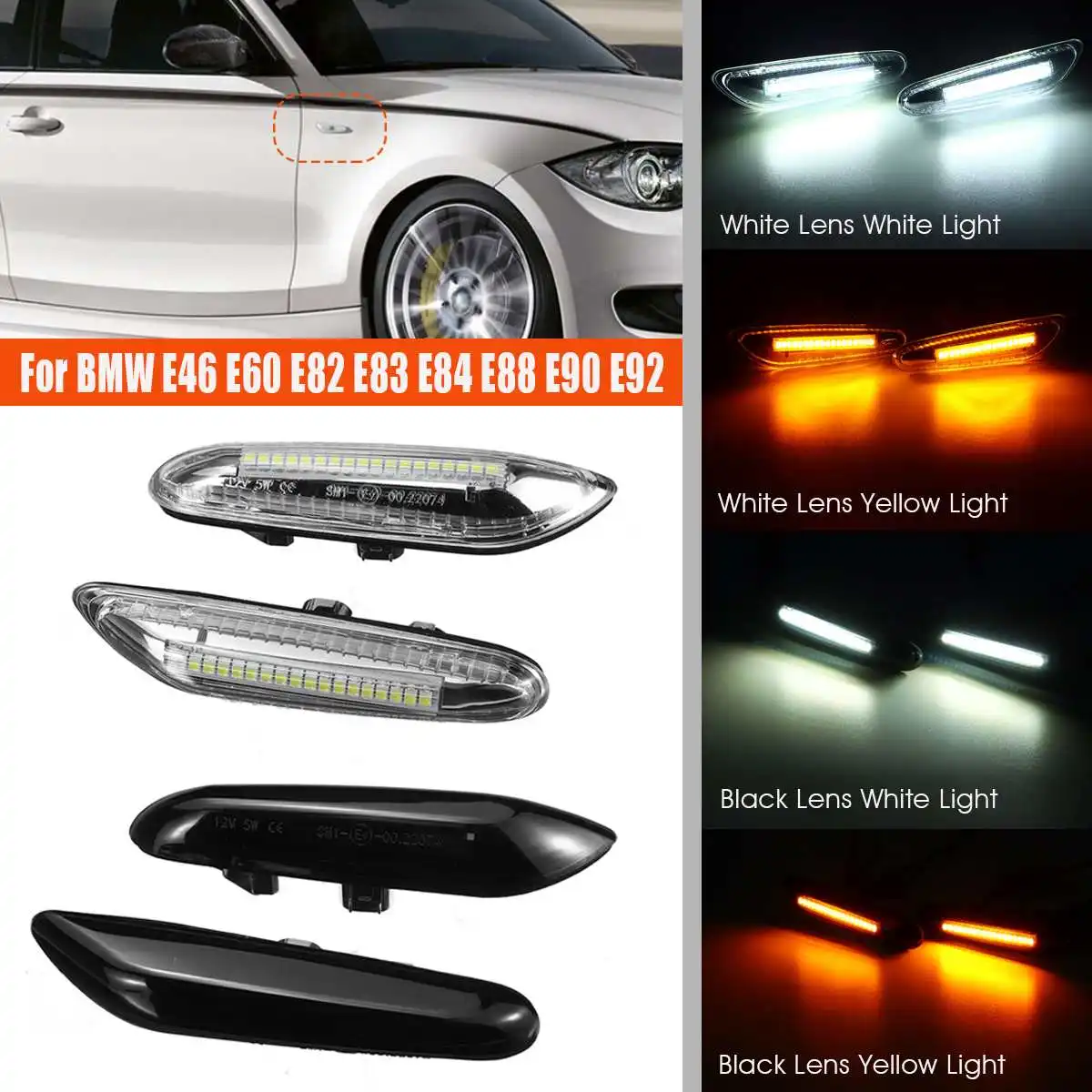 2pcs Car LED Side Marker Lights Repeater Turn Signal Indicator Lamp for BMW E46 E60 E82 E88 E90 E92 E93
2pcs Car LED Side Marker Lights Repeater Turn Signal Indicator Lamp for BMW E46 E60 E82 E88 E90 E92 E93