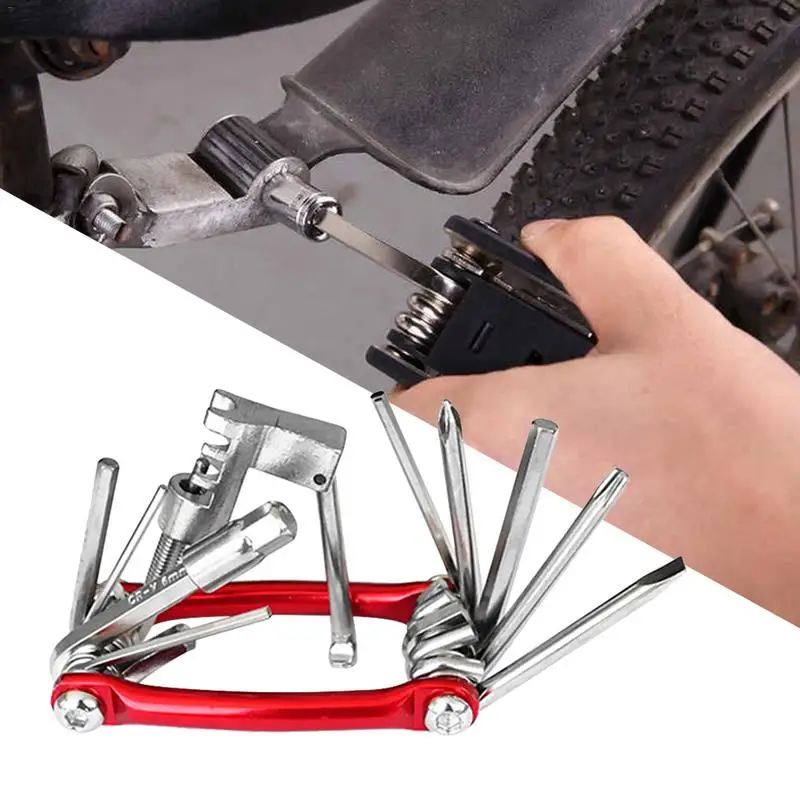 Bike Repair Set Bag Bicycle 11 in 1 Multifunctional Tool Kit T25 Chain Cutter Hex Key Mini for Road Mountain Bikes | Спорт и