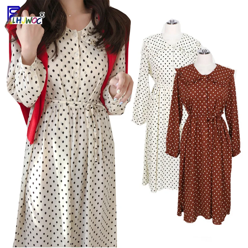Spring Autumn Cute Dresses Long Women Vintage Peter Pan Collar Sweet Small Belt Bow Tie Girls Lady Polka Dot Button Shirt Dress
Spring Autumn Cute Dresses Long Women Vintage Peter Pan Collar Sweet Small Belt Bow Tie Girls Lady Polka Dot Button Shirt Dress