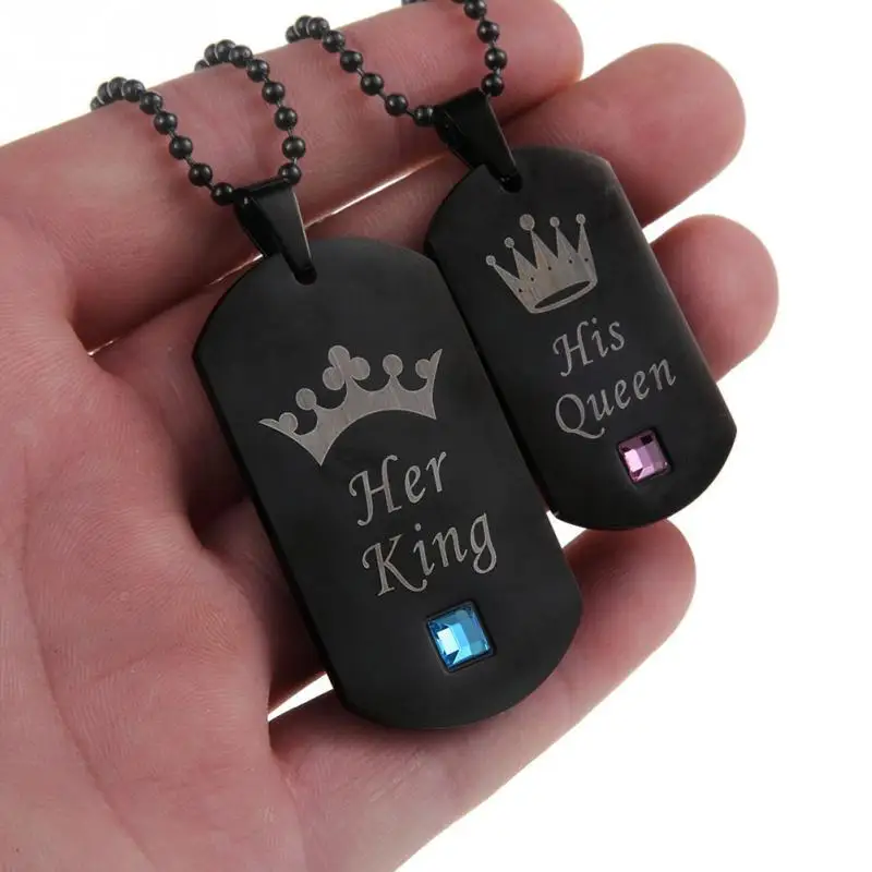 1 Pair Couple Necklaces Her King & His Queen Stainless Steel Tag Pendant Necklace For Lovers Valentine's Day Gift
1 Pair Couple Necklaces Her King & His Queen Stainless Steel Tag Pendant Necklace For Lovers Valentine's Day Gift