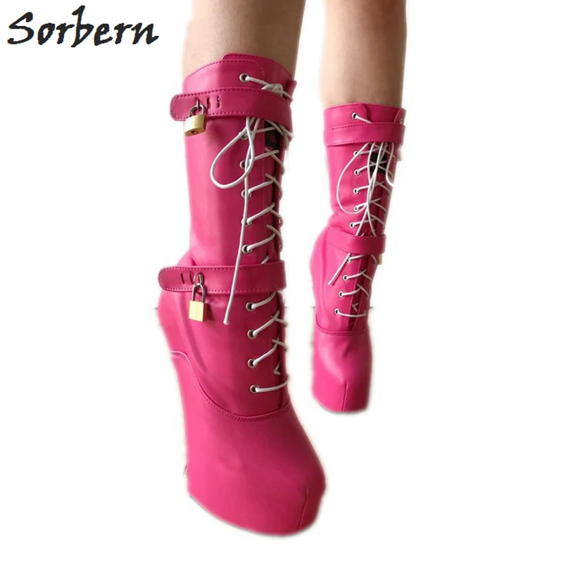 Sorbern Ultra High Heels 20cm Heelless Boots For Women Thick Platform Lace-up Sexy Fetish Shoes Unisex Ponyplay Platform Boots