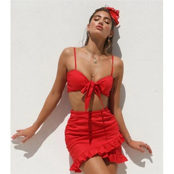Two piece set women summer sexy bodycon strap crop top and short mini skirt red set beach club party wear
Two piece set women summer sexy bodycon strap crop top and short mini skirt red set beach club party wear