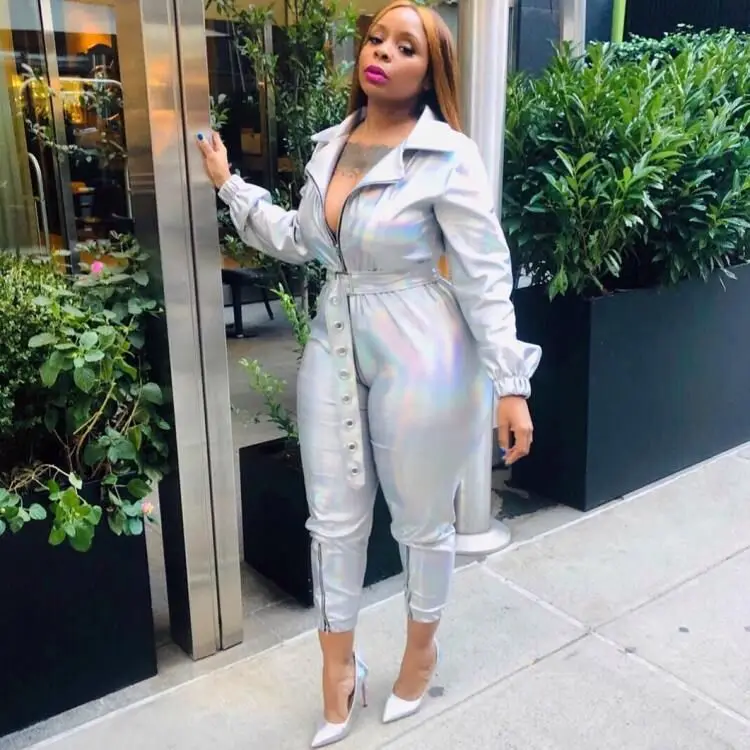Women Jumpsuit Long Sleeve Silver PU Jumpsuit High Waist Sashes Long Jumpsuits Bodycon Sexy Bodysuit Overalls
Women Jumpsuit Long Sleeve Silver PU Jumpsuit High Waist Sashes Long Jumpsuits Bodycon Sexy Bodysuit Overalls