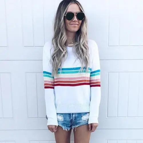 Spring Autumn Long Sleeve Tops t-shirt Women Rainbow Print T Shirt O Neck Casual Beach Tops Bottoming Shirts Stripe Ladies
Spring Autumn Long Sleeve Tops t-shirt Women Rainbow Print T Shirt O Neck Casual Beach Tops Bottoming Shirts Stripe Ladies