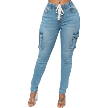 Women Drawstring Elastic Waist Stretchy Multi-pocket Pencil Jeans Ladies Casual High Waist Washed Feet Pants Denim Tro
Women Drawstring Elastic Waist Stretchy Multi-pocket Pencil Jeans Ladies Casual High Waist Washed Feet Pants Denim Tro