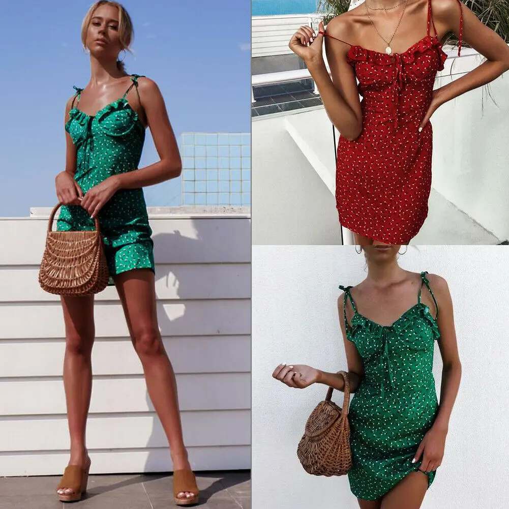 2019 Summer Women Ladies Dress Ruffle Sleeveless Dot Boho Short Mini Dresses Evening Strappy Beach Sundress
2019 Summer Women Ladies Dress Ruffle Sleeveless Dot Boho Short Mini Dresses Evening Strappy Beach Sundress
