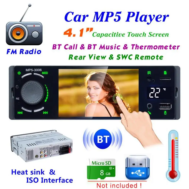 1 Din Car Radio 4" HD Autoradio Multimedia Player Touch Screen 7-color Backlight MP5 Bluetooth USB TF FM With Camera ISO Port
1 Din Car Radio 4" HD Autoradio Multimedia Player Touch Screen 7-color Backlight MP5 Bluetooth USB TF FM With Camera ISO Port