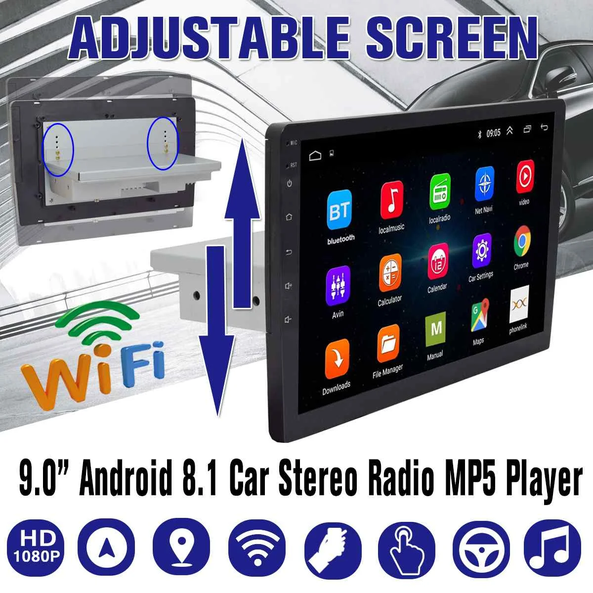 9" Car Stereo 1Din Multimedia Player for Android 8.1 Up Down Moving Adjustable Screen GPS Nav Wifi MP5 Player Video Radio
9" Car Stereo 1Din Multimedia Player for Android 8.1 Up Down Moving Adjustable Screen GPS Nav Wifi MP5 Player Video Radio