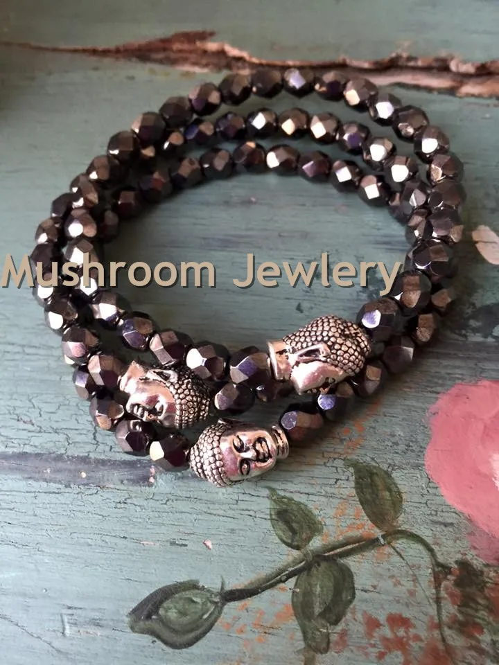 Buddha Stone Stretch Bracelet Yoga Mala Black Hematite Bracelet mala bracelet