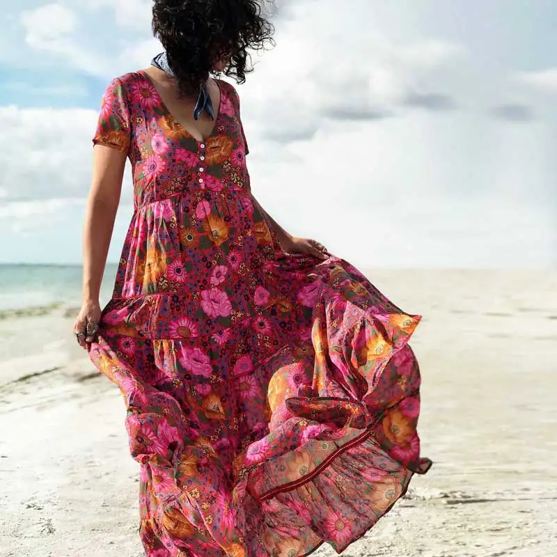 Red Daisy floral print boho dress V-neck buttons short sleeve summer dresses casual gypsy maxi dress loose chic dress for women
Red Daisy floral print boho dress V-neck buttons short sleeve summer dresses casual gypsy maxi dress loose chic dress for women