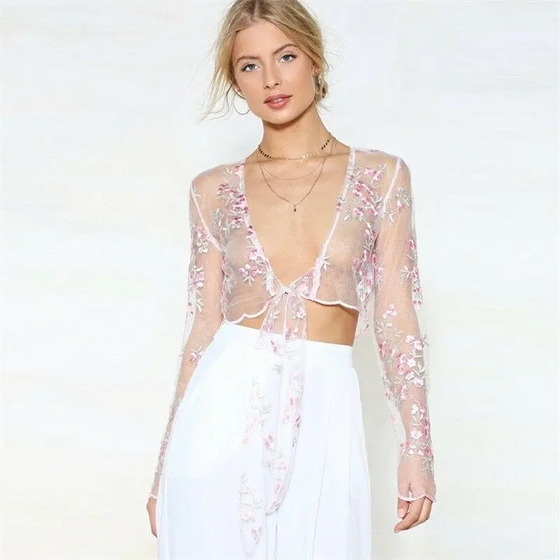 Womens Summer Long Sleeve Floral Transparent Mesh Sheer Embroidered See-through Hollow Out Crop Tops Shirt Blouse Clubwear
Womens Summer Long Sleeve Floral Transparent Mesh Sheer Embroidered See-through Hollow Out Crop Tops Shirt Blouse Clubwear
