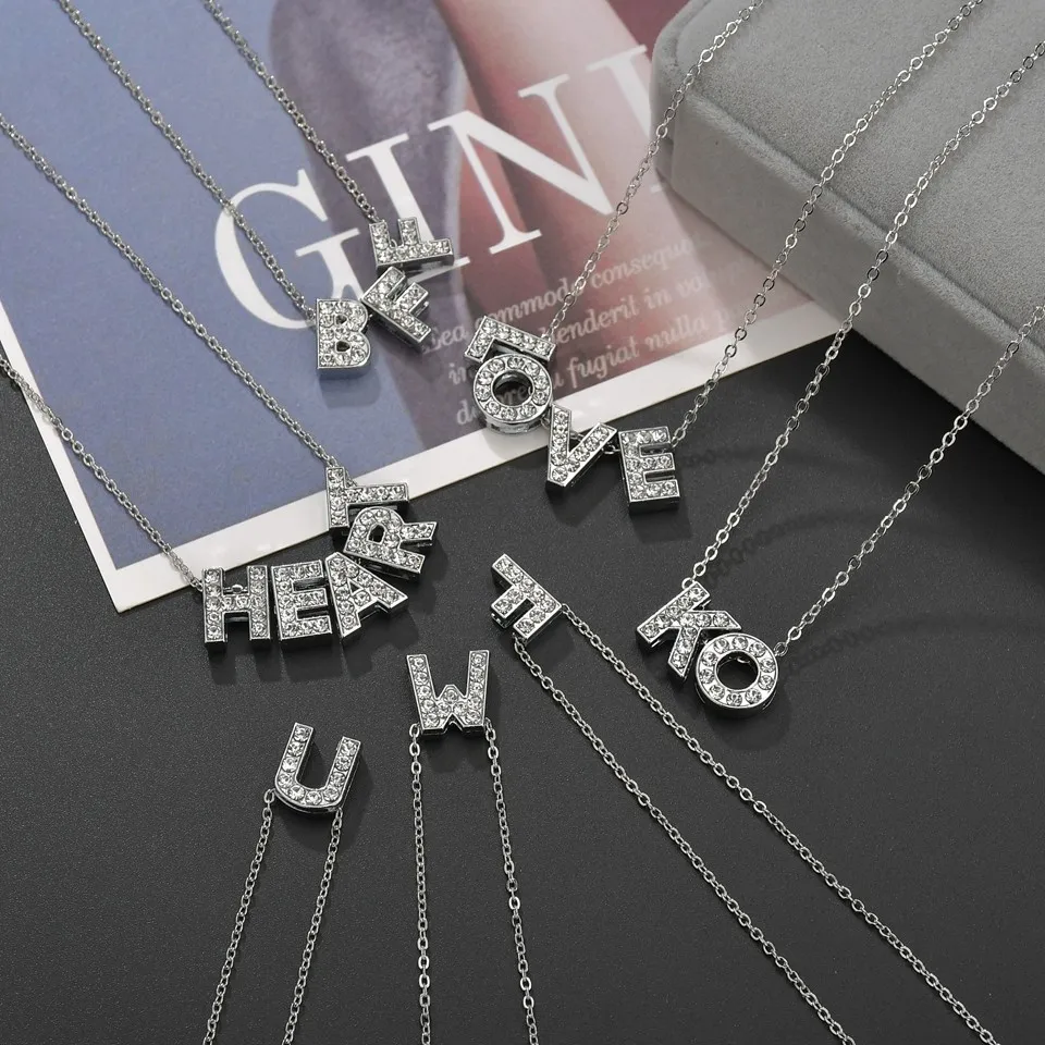 Romantic DIY Rhinestone A-Z Letter Pendant Necklace For Women Anniversary Gift For Lover Handmade Silver Color Jewelry Choker
Romantic DIY Rhinestone A-Z Letter Pendant Necklace For Women Anniversary Gift For Lover Handmade Silver Color Jewelry Choker