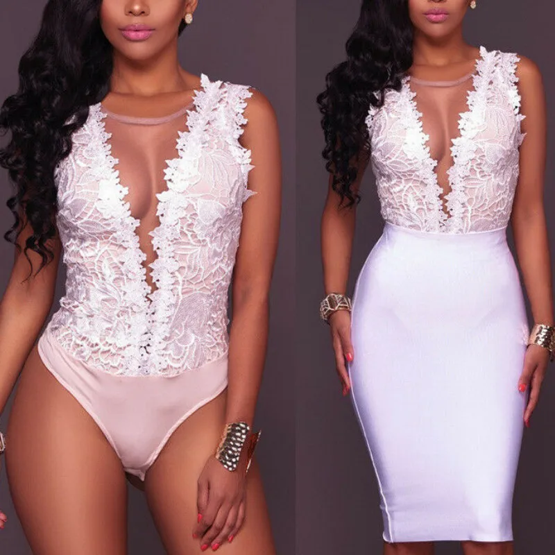 Women Lace Bodysuit Deep V Sleeveless Leotard Bodycon Jumpsuit Top Romper Mesh Patchwork 2019 Summer Women Clothes
Women Lace Bodysuit Deep V Sleeveless Leotard Bodycon Jumpsuit Top Romper Mesh Patchwork 2019 Summer Women Clothes