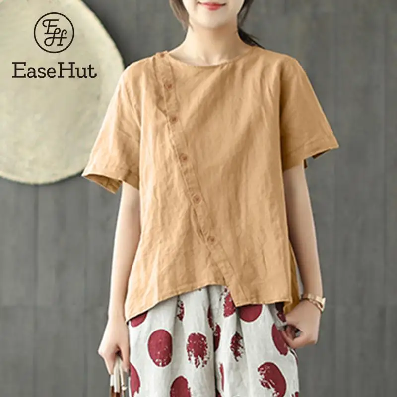 EaseHut Women Vintage Cotton Blouse Solid Buttons O Neck Short Sleeve Asymmetric Pullover Top Loose Casual Blouses blusas mujer
EaseHut Women Vintage Cotton Blouse Solid Buttons O Neck Short Sleeve Asymmetric Pullover Top Loose Casual Blouses blusas mujer