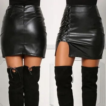 2019 Spring Black Lace Up Bodycon PU Leather Skirts Women Side Split Pencil Skirts Vintage Mini Skirt
2019 Spring Black Lace Up Bodycon PU Leather Skirts Women Side Split Pencil Skirts Vintage Mini Skirt