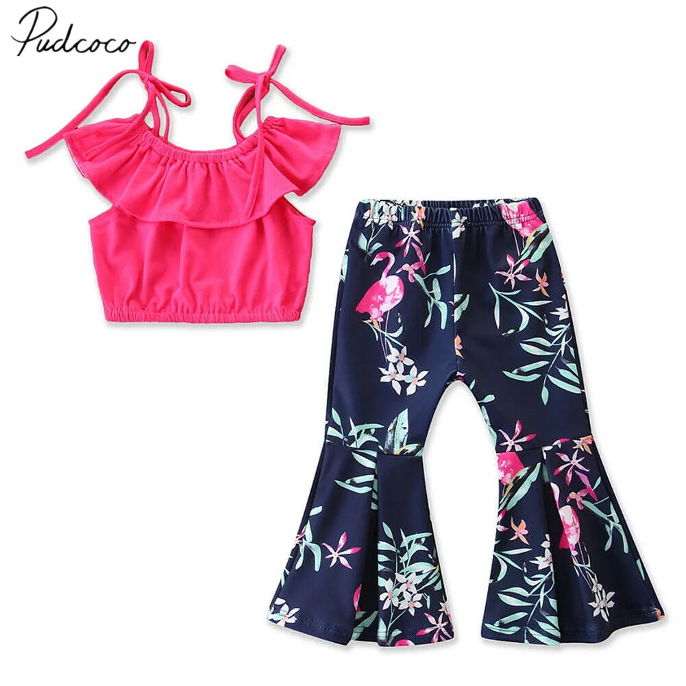 2019 Children Summer Clothing Toddler Baby Girl Clothes Flowers Strap Vest Crops Top T-shirt+Bell-bottoms Long Pants Set 2-7Y
2019 Children Summer Clothing Toddler Baby Girl Clothes Flowers Strap Vest Crops Top T-shirt+Bell-bottoms Long Pants Set 2-7Y