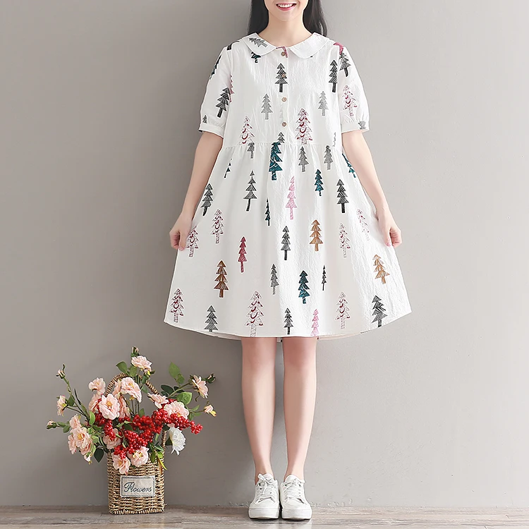 Christmas Tree Printed Dress Japan Mori Girl Summer Style Women Peter Pan Collar Loose Cotton Dresses Female Clothes
Christmas Tree Printed Dress Japan Mori Girl Summer Style Women Peter Pan Collar Loose Cotton Dresses Female Clothes