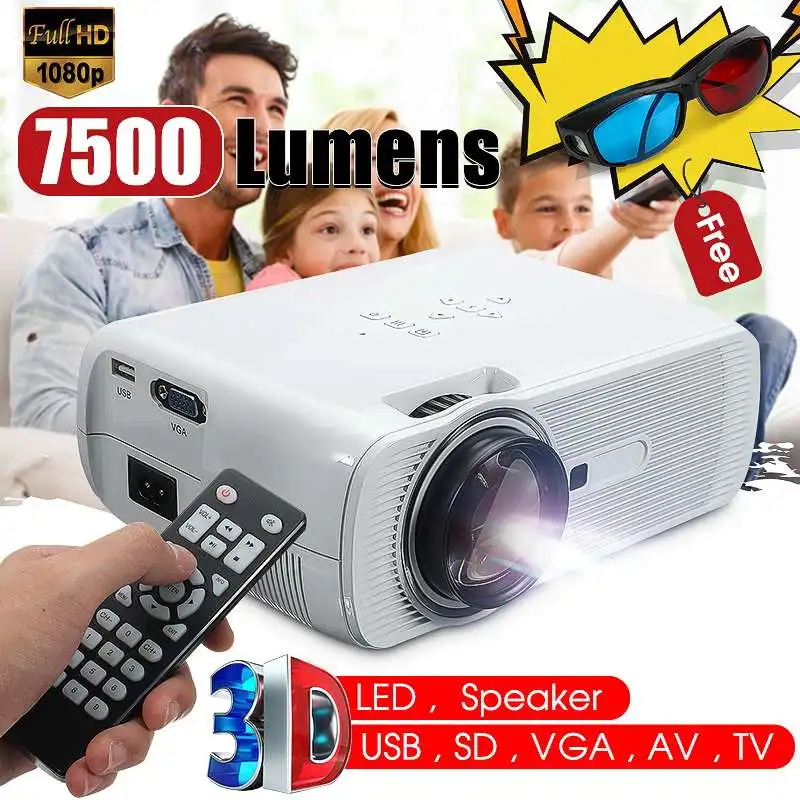 

Mini 7000Lumens Full HD LED Projector 3D Portable Home Theater Cinema LCD Wireless HDMI AV/VGA/USB/SD/HDMI/TV Multimedia Beamer