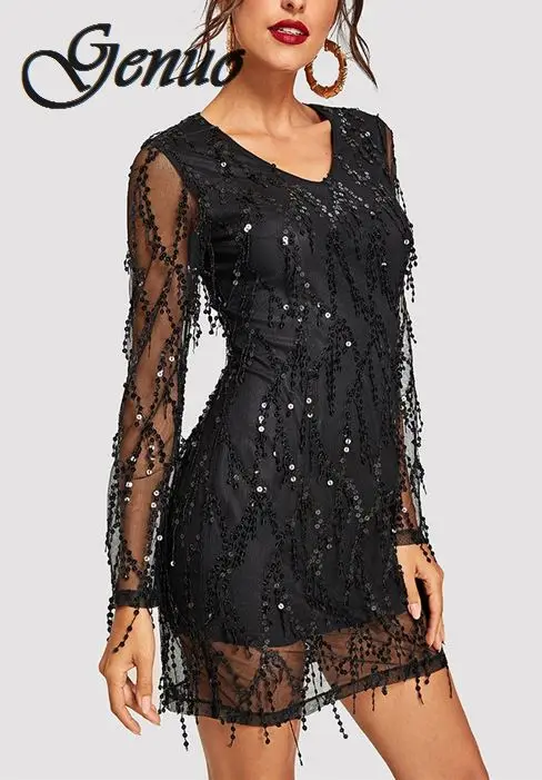 Black Sheer Mesh Fringe Overlay Sequin Party Dress Women Spring V Neck Tassel Bodycon Sexy Dress Night Out Mini Dresses
Black Sheer Mesh Fringe Overlay Sequin Party Dress Women Spring V Neck Tassel Bodycon Sexy Dress Night Out Mini Dresses