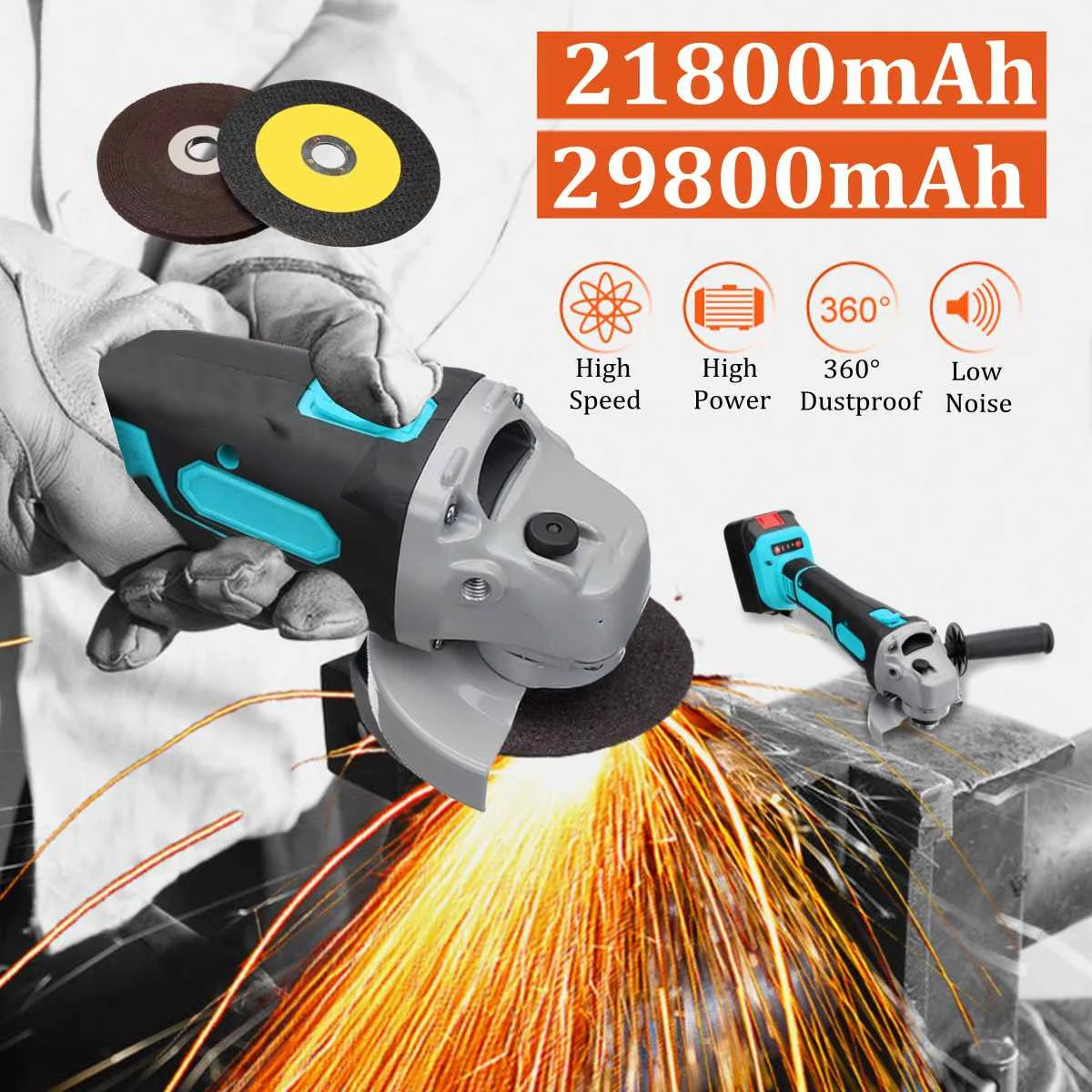 11188VF/218VF 29800 mah Electric Angle Grinder Cordless Polishing Machine LED light Cutting Tools +2pcs Grinding sheets
11188VF/218VF 29800 mah Electric Angle Grinder Cordless Polishing Machine LED light Cutting Tools +2pcs Grinding sheets