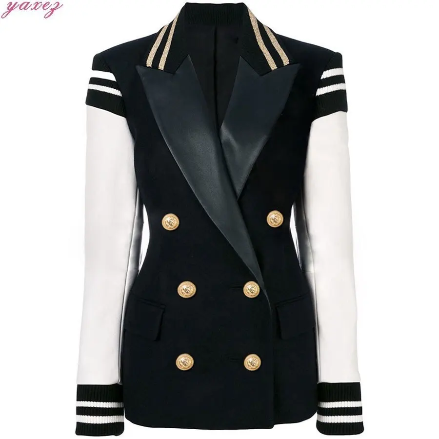 2018 Autumn High Quality Women Blazer Long Sleeve Patchwork V-neck Double Button Jacket Women Plus Size Jacket Coat
2018 Autumn High Quality Women Blazer Long Sleeve Patchwork V-neck Double Button Jacket Women Plus Size Jacket Coat
