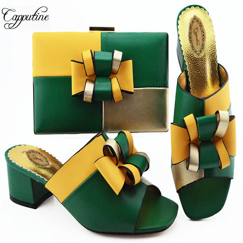 Capputine High Quality PU Double Color Woman Shoes And Bag Set Nw Summer Square Heels Slipper Shoes And Purse Set For Party
Capputine High Quality PU Double Color Woman Shoes And Bag Set Nw Summer Square Heels Slipper Shoes And Purse Set For Party