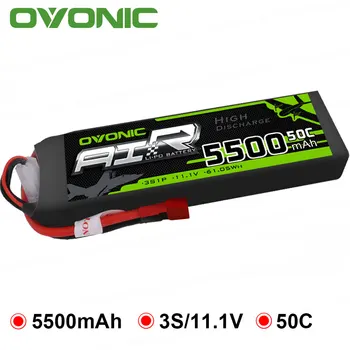 OVONIC 5500mAh 11.1V Lipo 3S 50C 100C Battery Pack T Connector XT60 Plug for RC Car Helicopter Quadapter Plane Drone
OVONIC 5500mAh 11.1V Lipo 3S 50C 100C Battery Pack T Connector XT60 Plug for RC Car Helicopter Quadapter Plane Drone