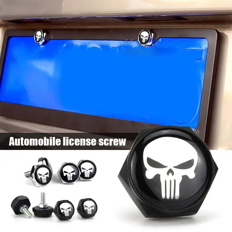 

Skull logo anti-theft car license plate bolt frame screw License Plate Screws Modified Personality License Plate Screw Skull