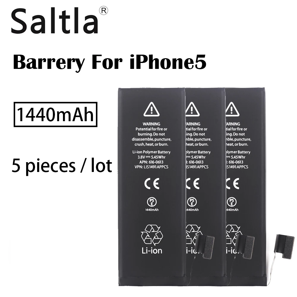5 Pieces/lot Original Saltla Battery For iPhone 5 Real Capacity 1440mAh New 5G Mobile Replacement Batteries With Repair Sticker
5 Pieces/lot Original Saltla Battery For iPhone 5 Real Capacity 1440mAh New 5G Mobile Replacement Batteries With Repair Sticker