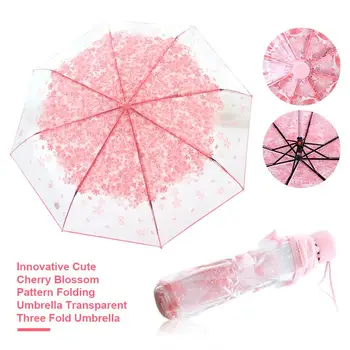 Innovative Cute Cherry Blossom Pattern Folding Umbrella Transparent Three Fold Umbrella high quality rain tools transparent
Innovative Cute Cherry Blossom Pattern Folding Umbrella Transparent Three Fold Umbrella high quality rain tools transparent