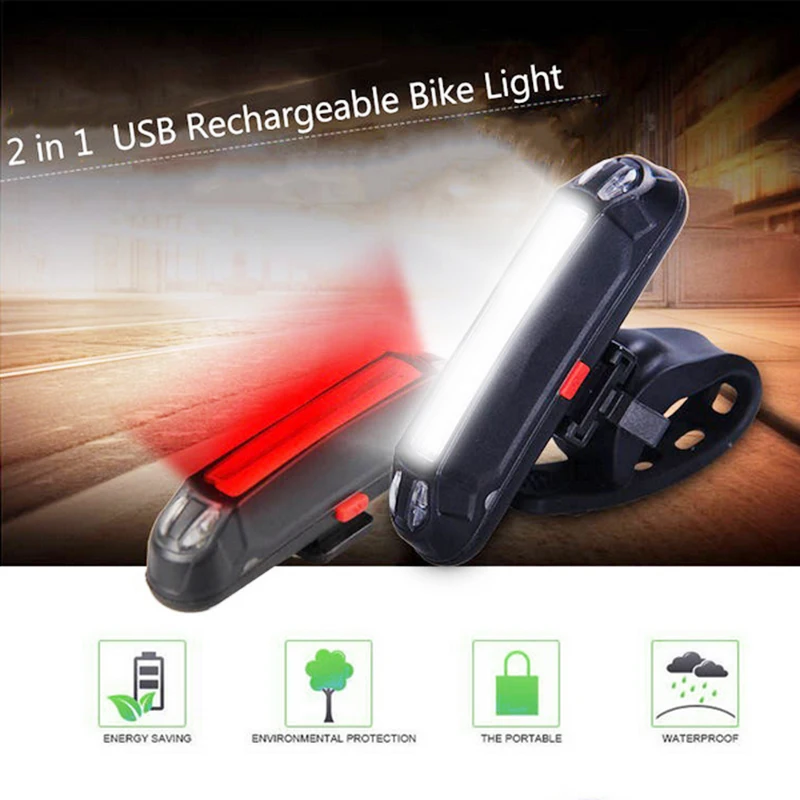 

XANES 2 in 1 500LM Bicycle USB Rechargeable LED Bike Light Taillight Ultralight Safety Lamp Warning Night Riding Accessories